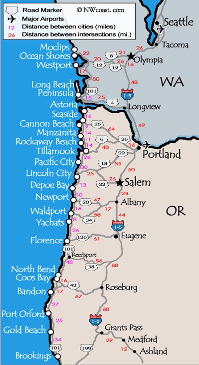 washington and oregon coast map.